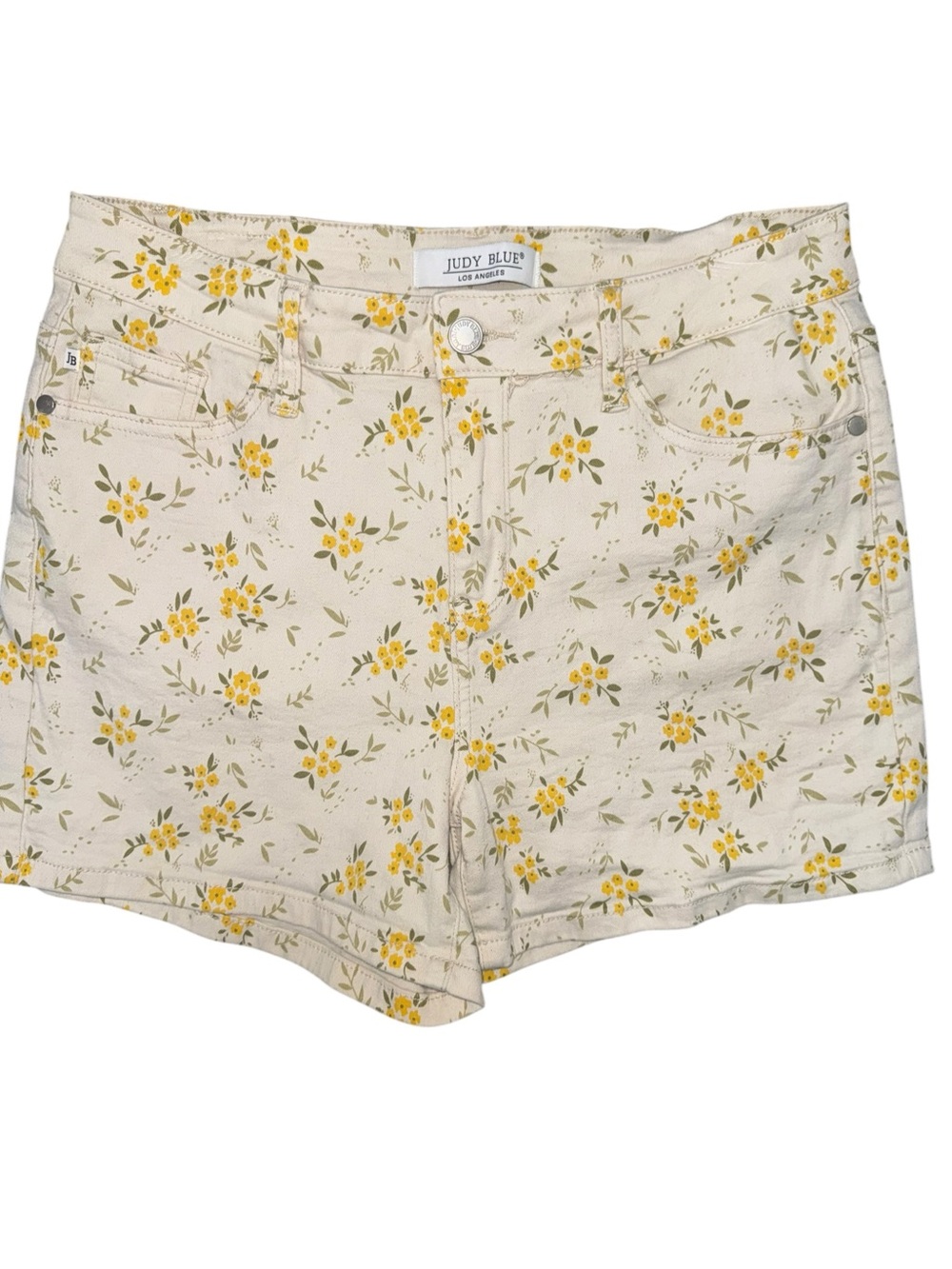 Judy Blue High Waist Floral Denim Shorts Women’s L Yellow Flowers Repair